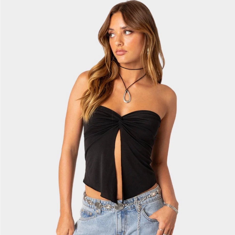 Edikted Milan gathered split front tube top.